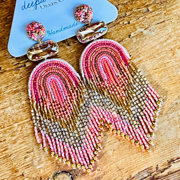 🌺🎉HP🎉🌺 NWT Deepa Gurnani Luxe Beaded Fringe Chandeliers - Picture 9 of 16